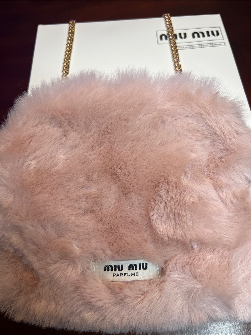 Miu Miu Blush Pink Faux Fur Chain Crossbody Bag - Picture 2 of 6